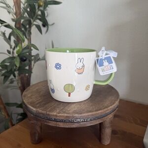 NWT Magenta Miffy Bunny Spring Flowers Garden Pastel Green Interior Ceramic Mug